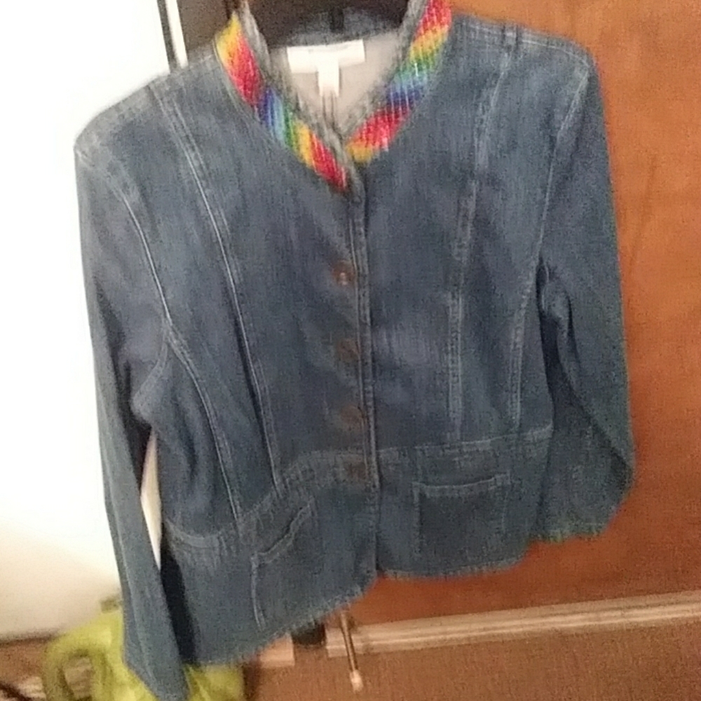 J M collection denim jacket with glass crystal